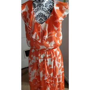 Fun and Airy orange and white knee-length dress
